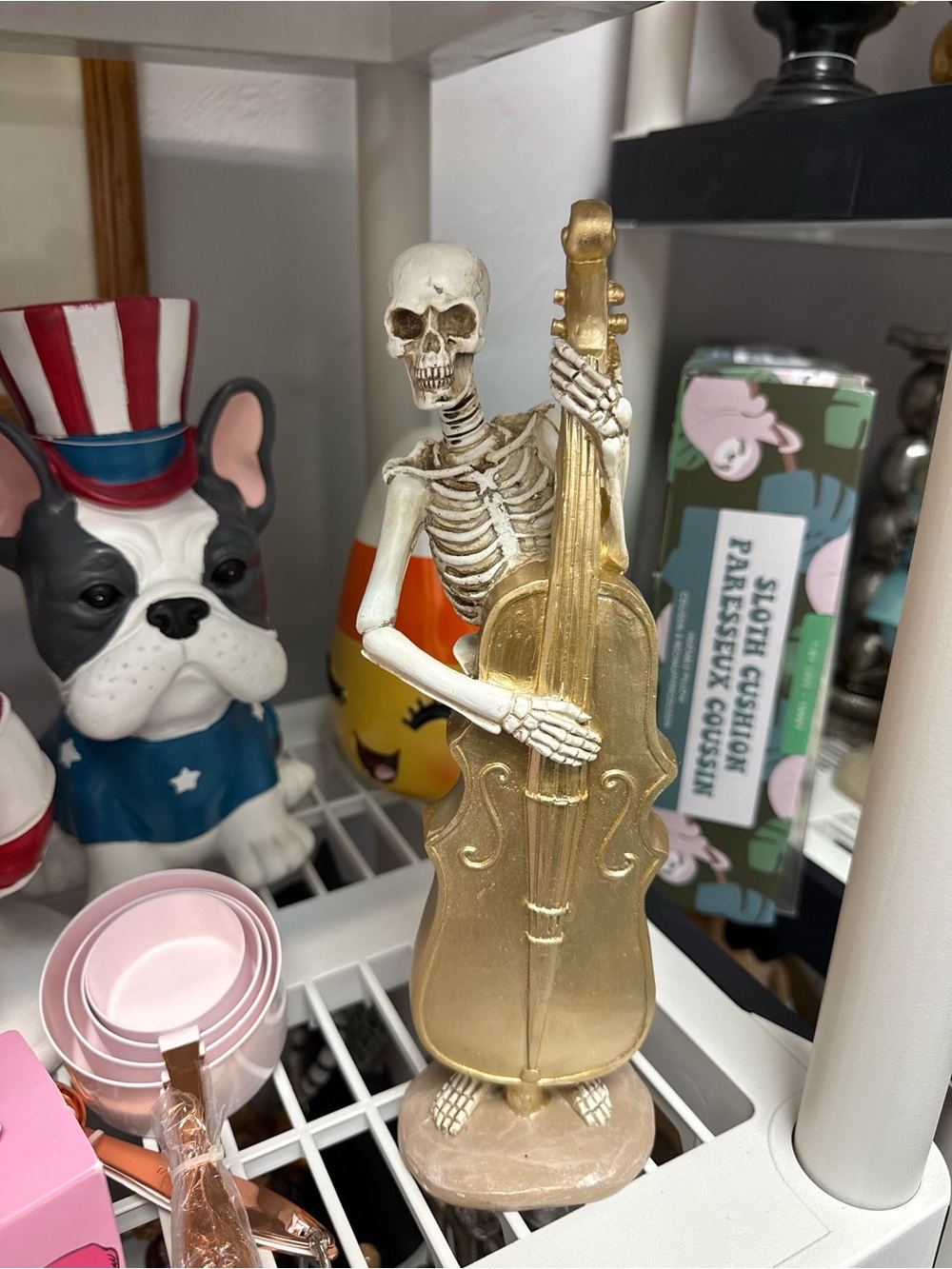 Gold Skeleton Playing Cello Figurine